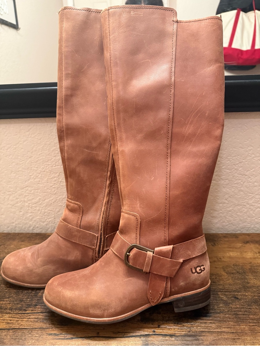 UGG® Katelyn Leather Tall Block Heel Riding Boots Full-grain leather upper